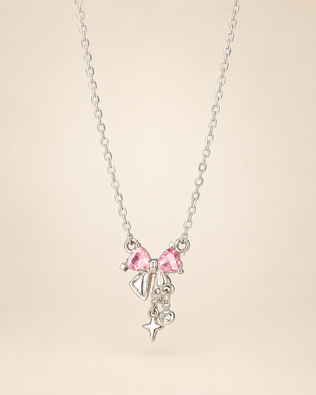 Pink Heart Bow Necklace
