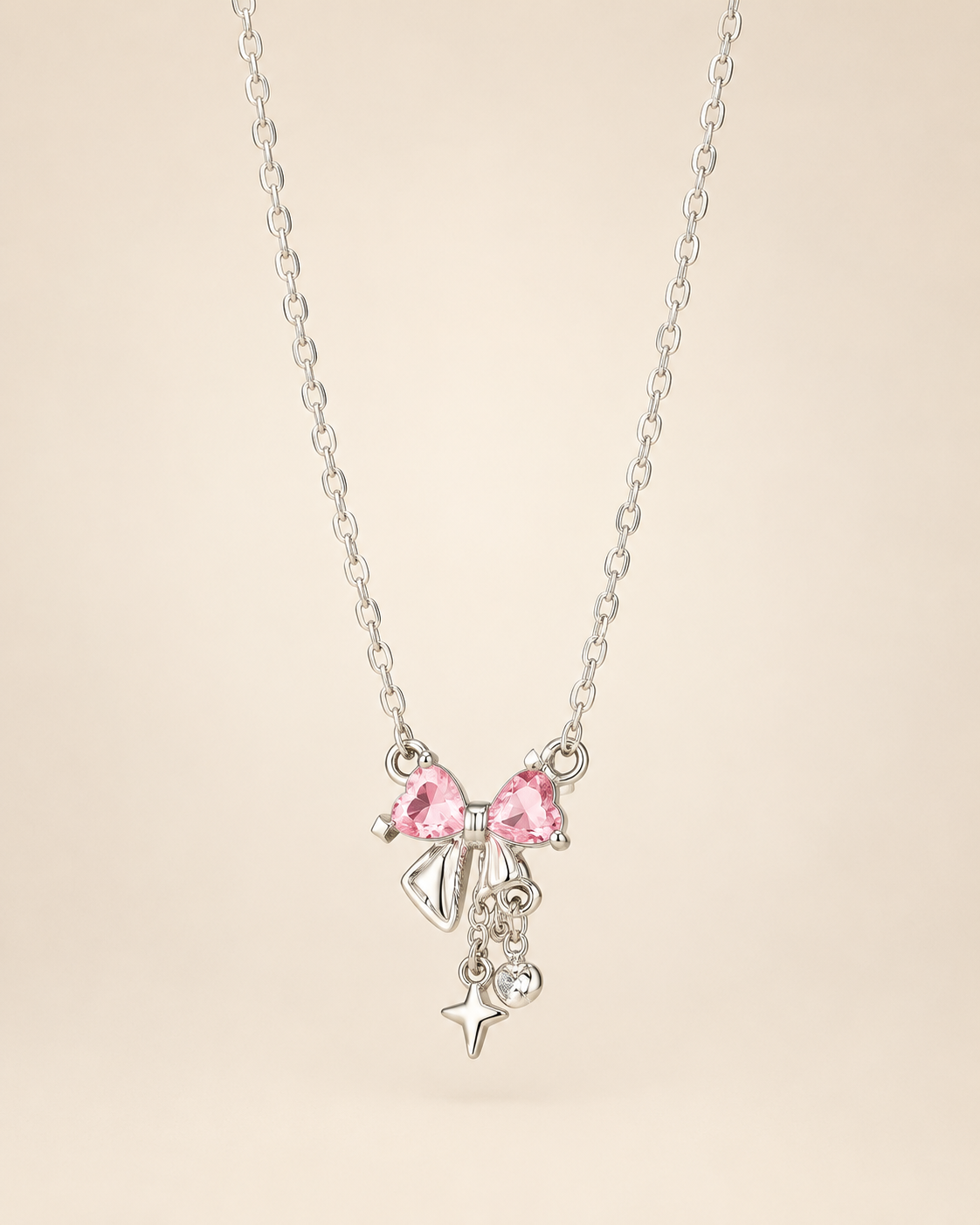 Pink Heart Bow Necklace