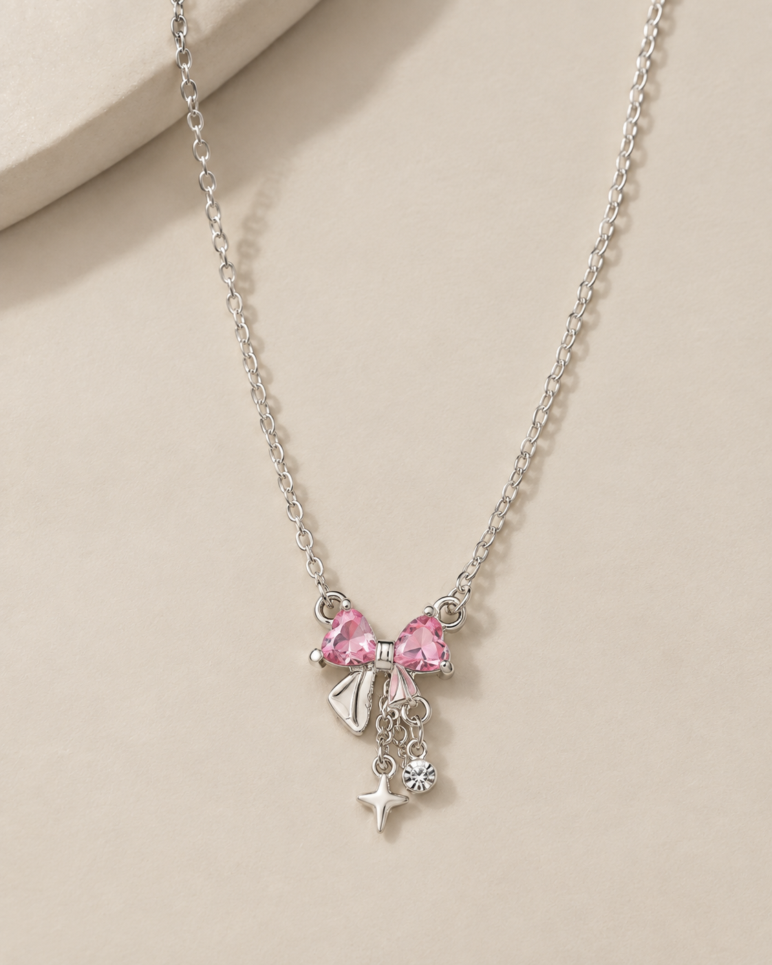 Pink Heart Bow Necklace