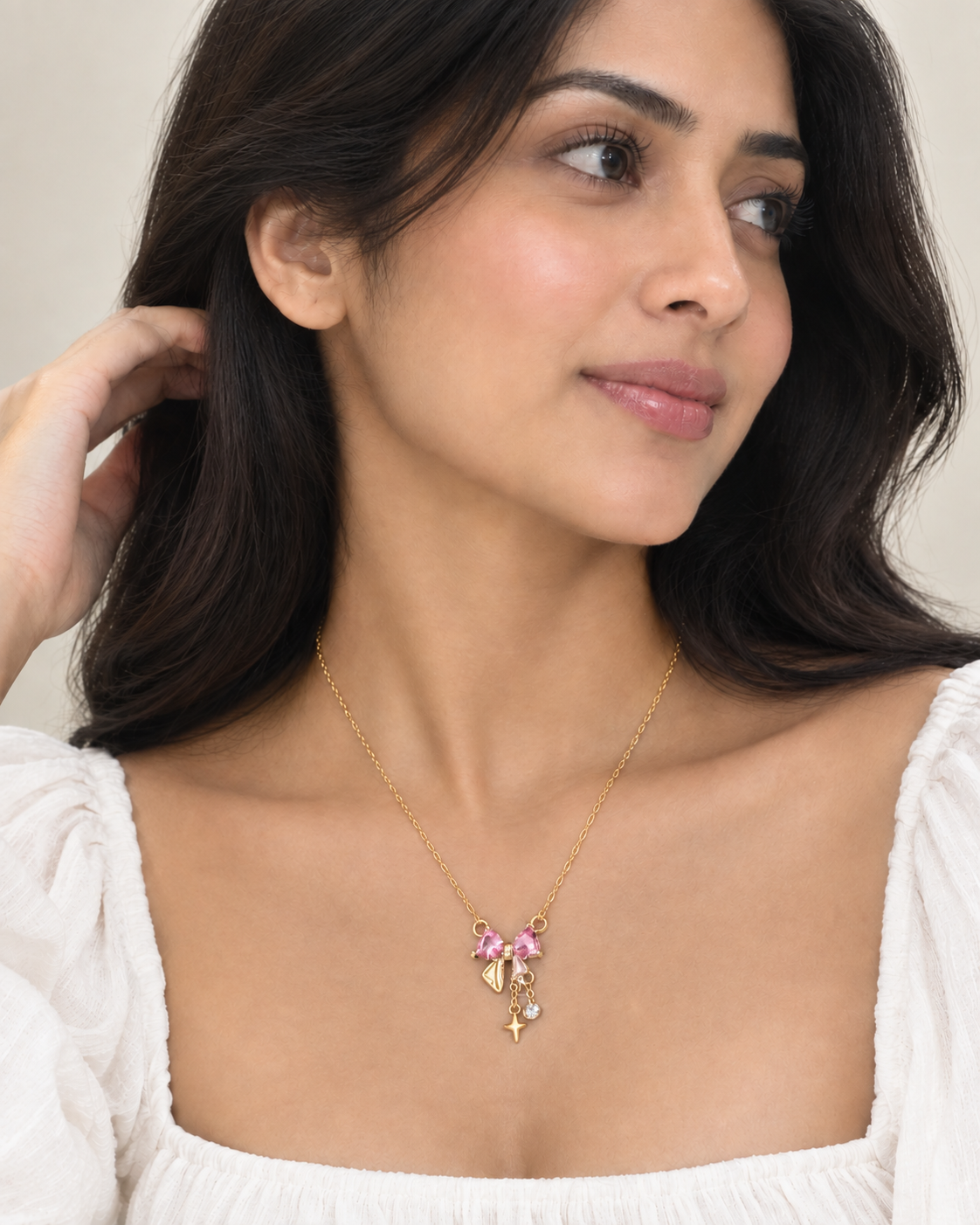 Pink Heart Bow Necklace