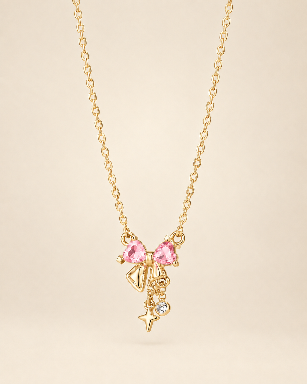 Pink Heart Bow Necklace