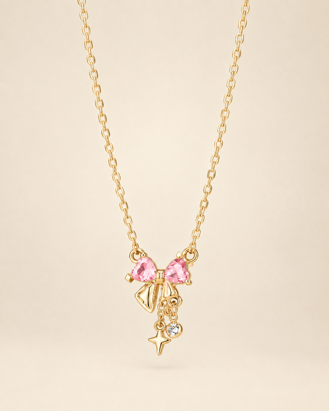 Pink Heart Bow Necklace