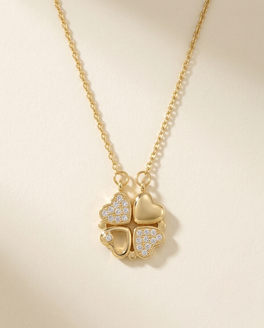 Golden Four-Heart Clover Necklace