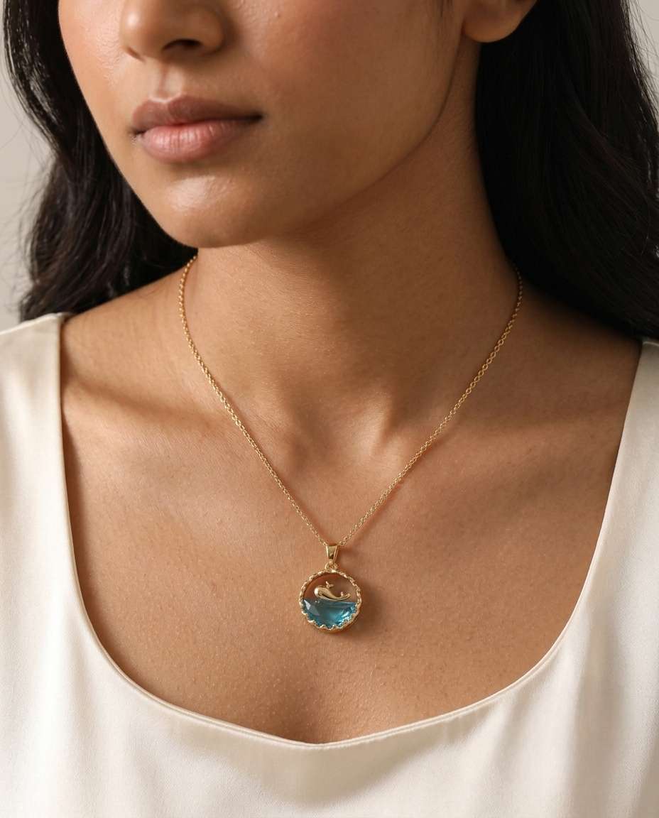 Golden Ocean Whale Necklace