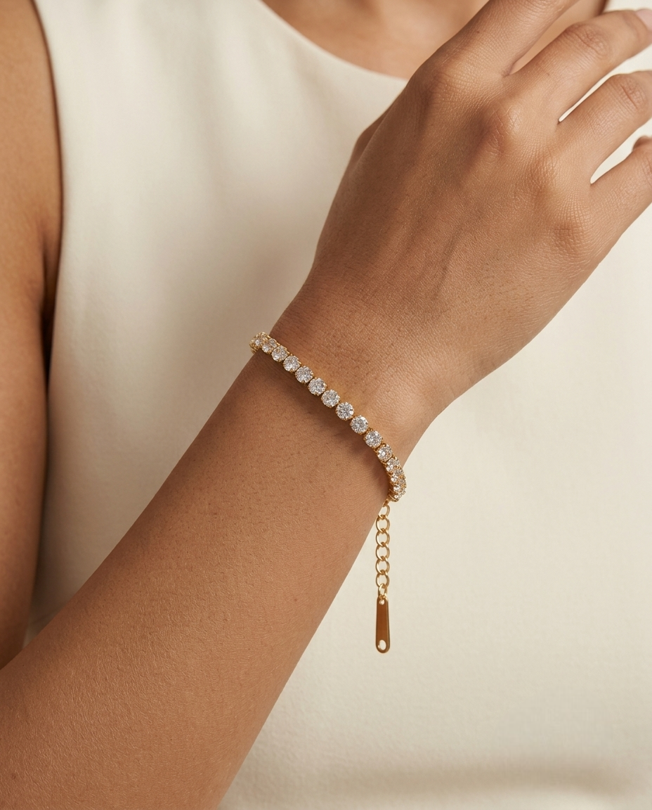 Golden Crystal Tennis Bracelet