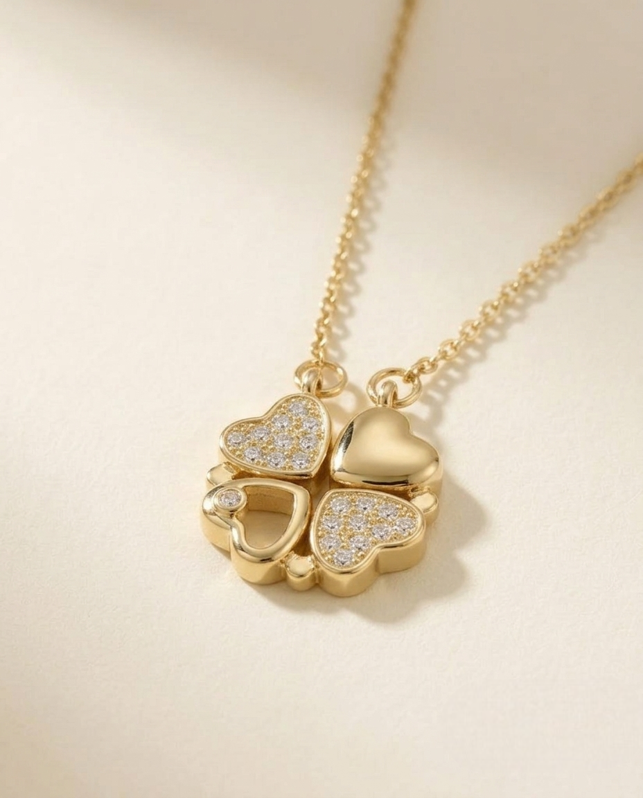 Golden Four-Heart Clover Necklace