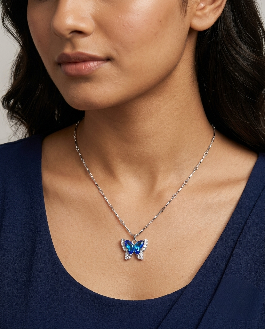 Azure Flutter Crystal Butterfly Necklace