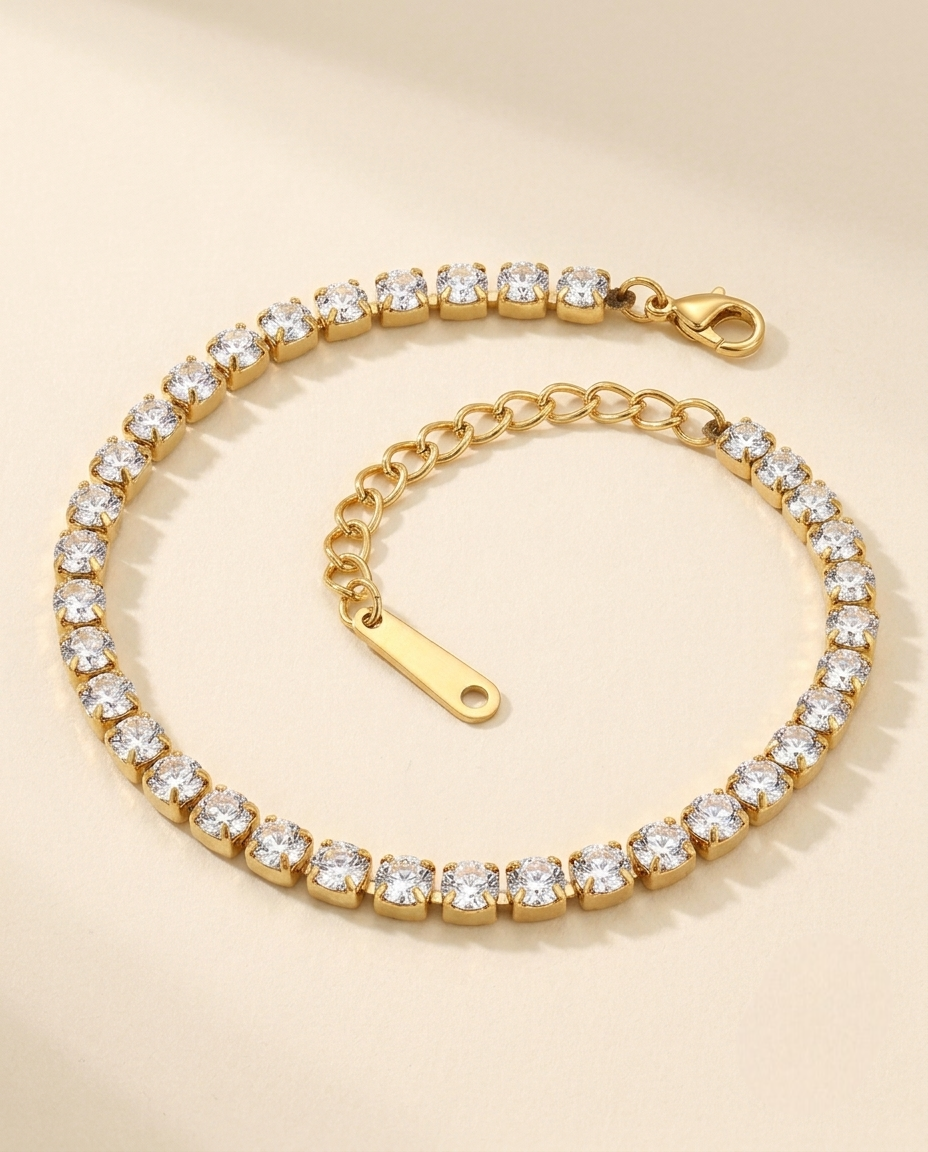 Golden Crystal Tennis Bracelet