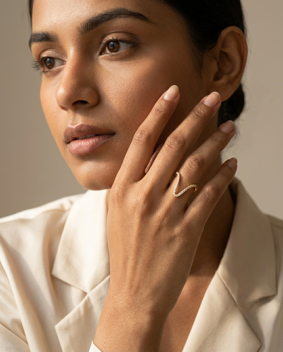 Golden Pavé Curve Ring