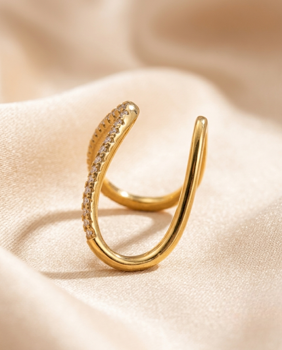 Golden Pavé Curve Ring