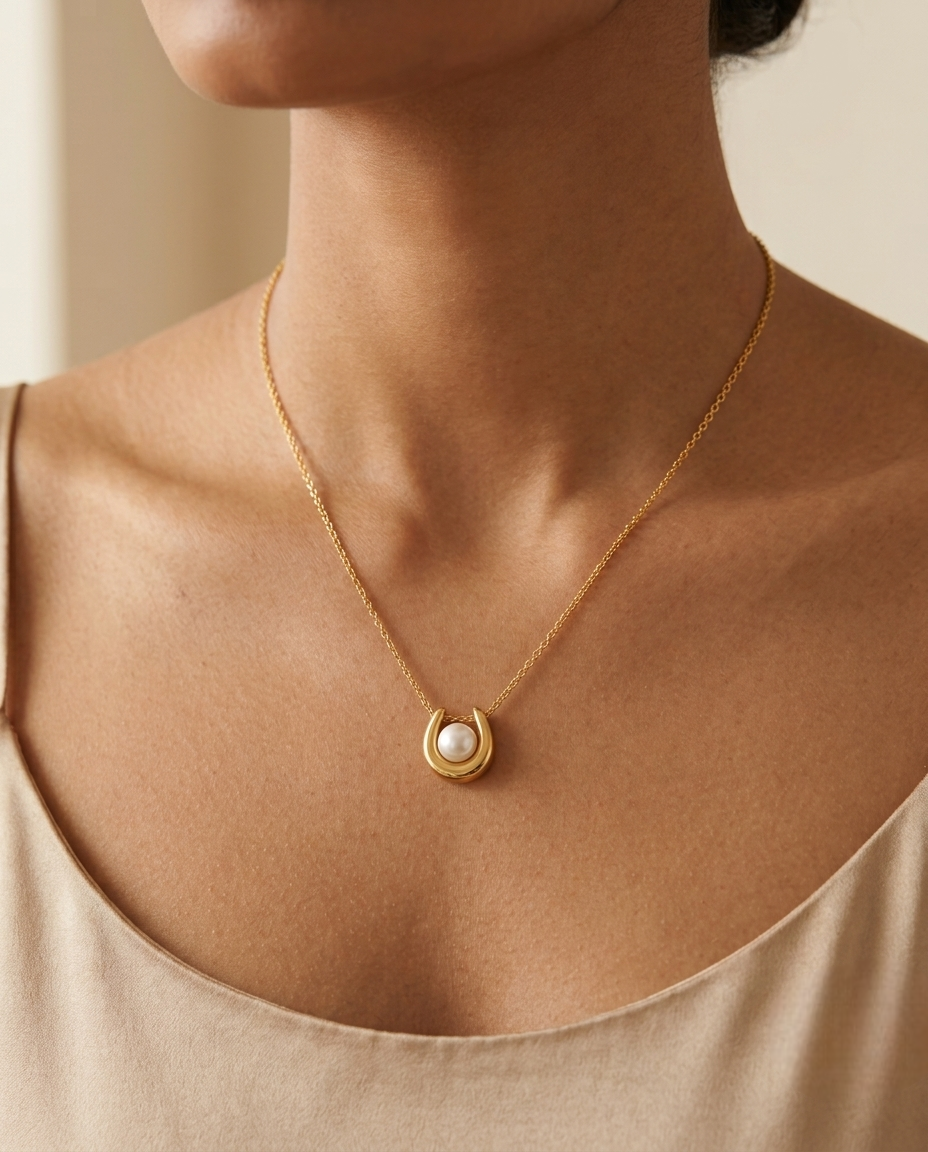 Golden Pearl Embrace Necklace