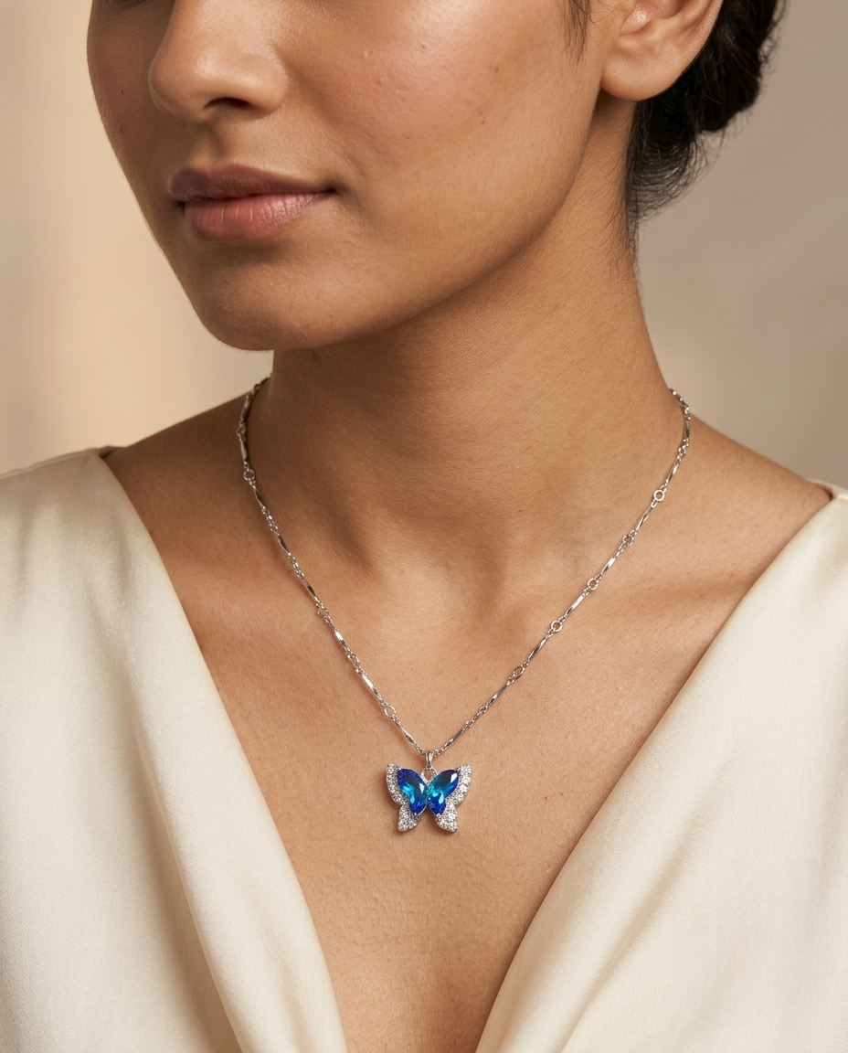 Azure Flutter Crystal Butterfly Necklace
