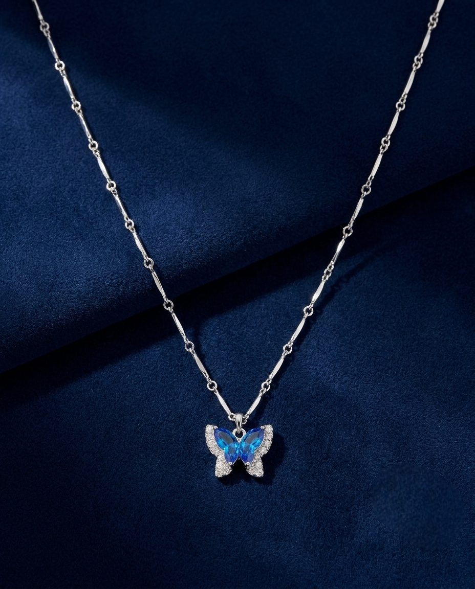 Azure Flutter Crystal Butterfly Necklace