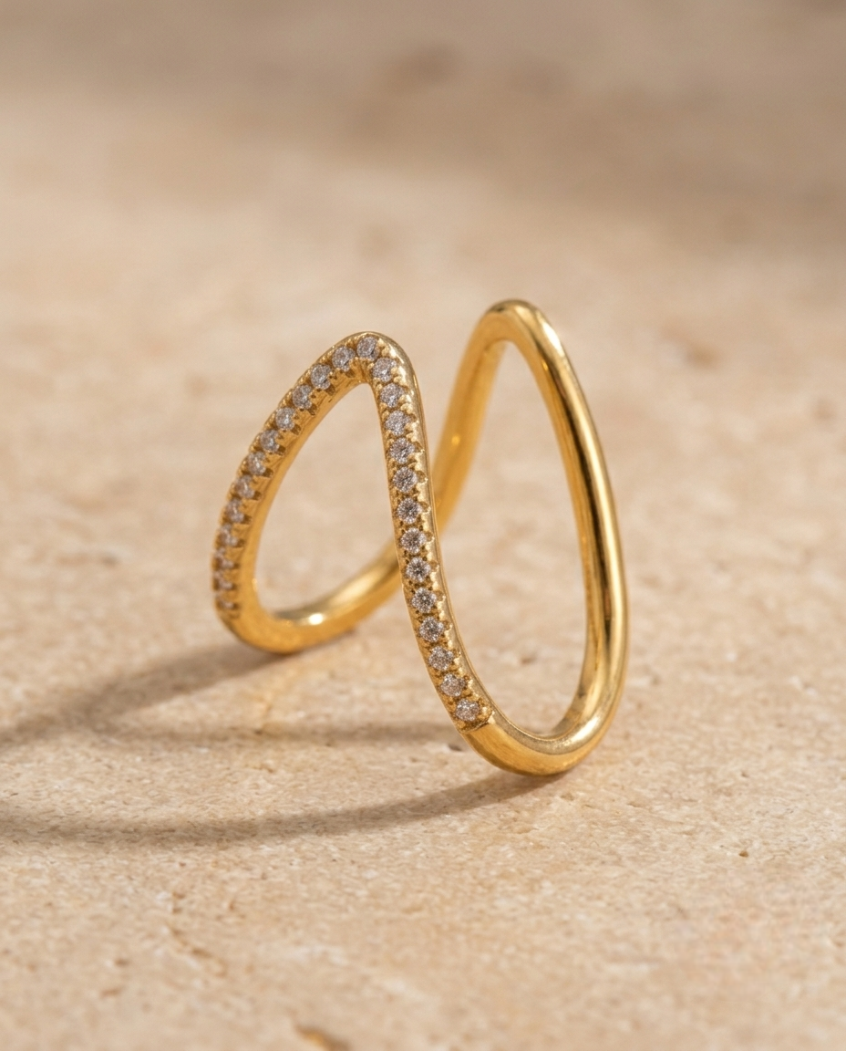 Golden Pavé Curve Ring