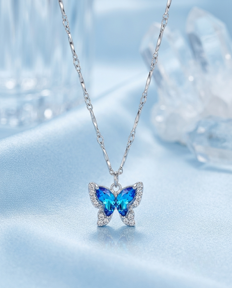 Azure Flutter Crystal Butterfly Necklace