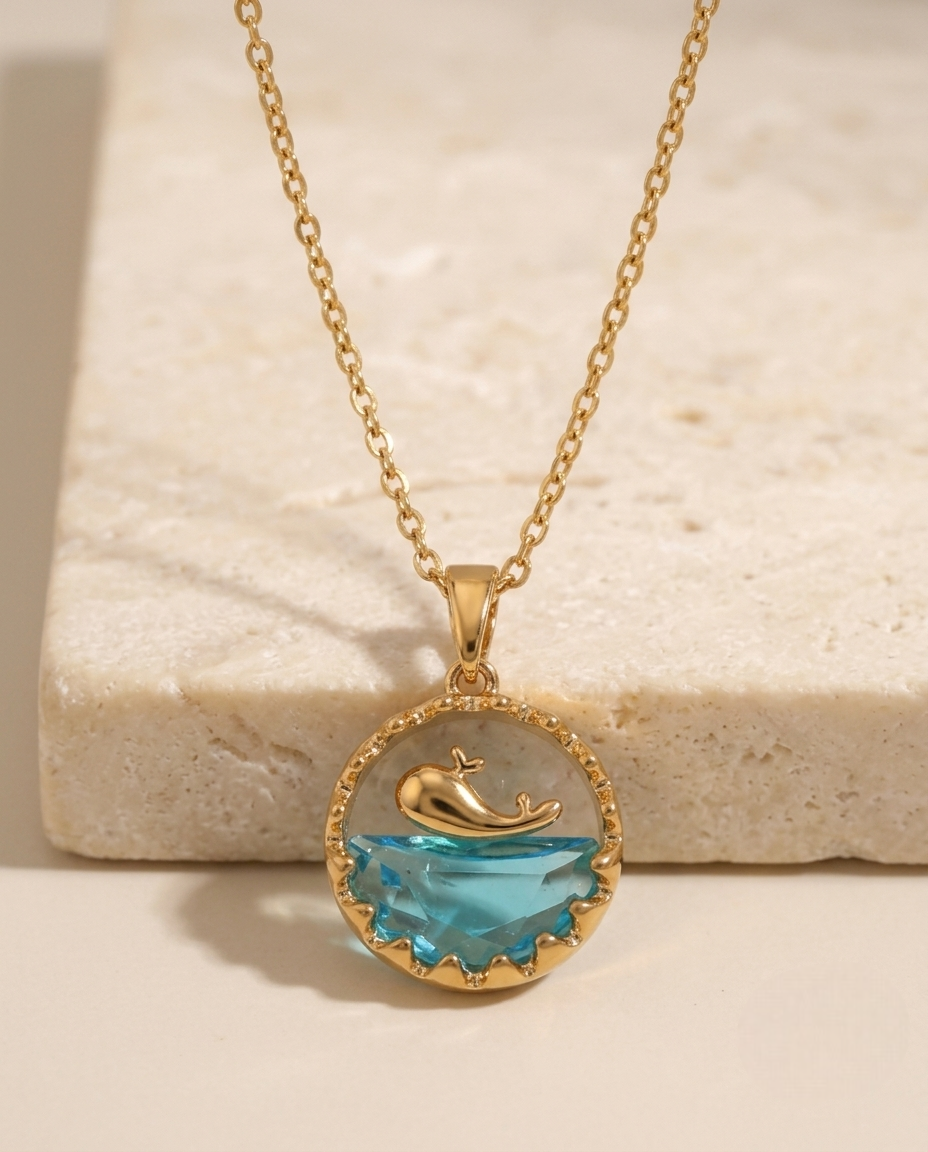 Golden Ocean Whale Necklace