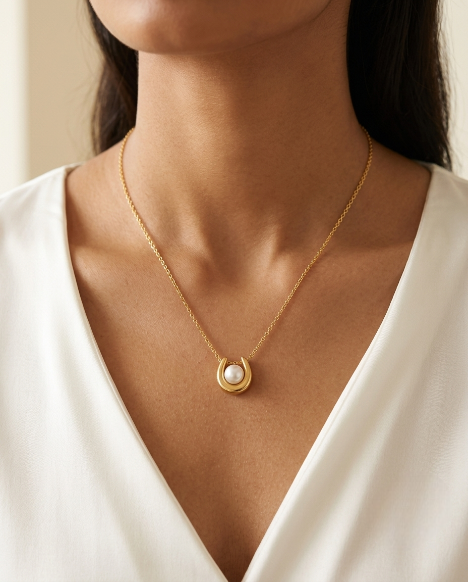 Golden Pearl Embrace Necklace