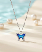 Azure Flutter Crystal Butterfly Necklace