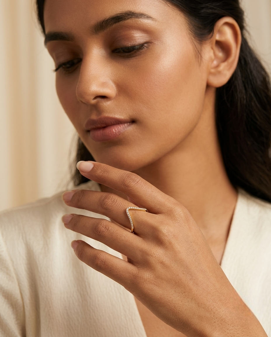 Golden Pavé Curve Ring